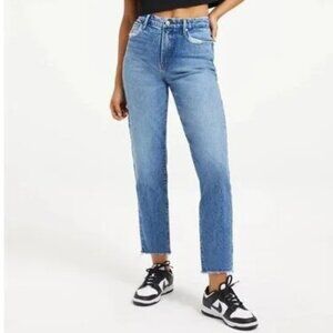 GOOD AMERICAN GOOD VINTAGE FRAY HEM STRAIGHT CUT JEANS HIGH RISE STRETCH sz 8